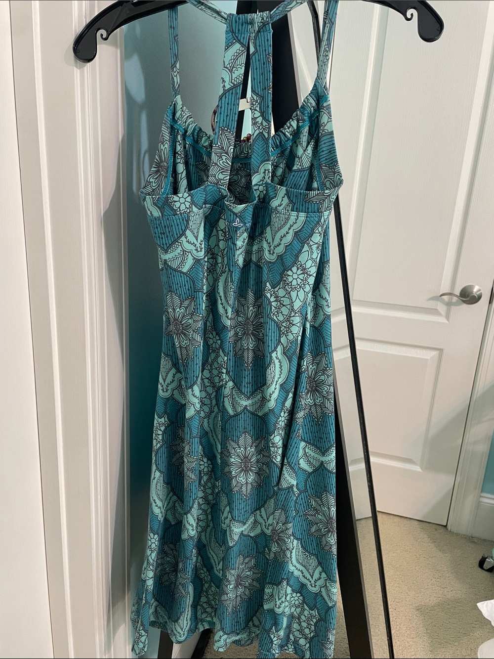 Prana Teal and Aqua Patterned Strappy Mini Dress - Picture 2 of 3